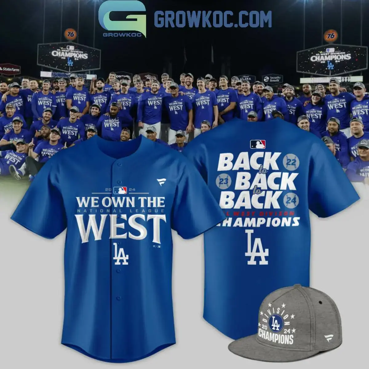 Los Angeles Dodgers 2024 NL West Division Champions Locker Room Baseball Jersey Image