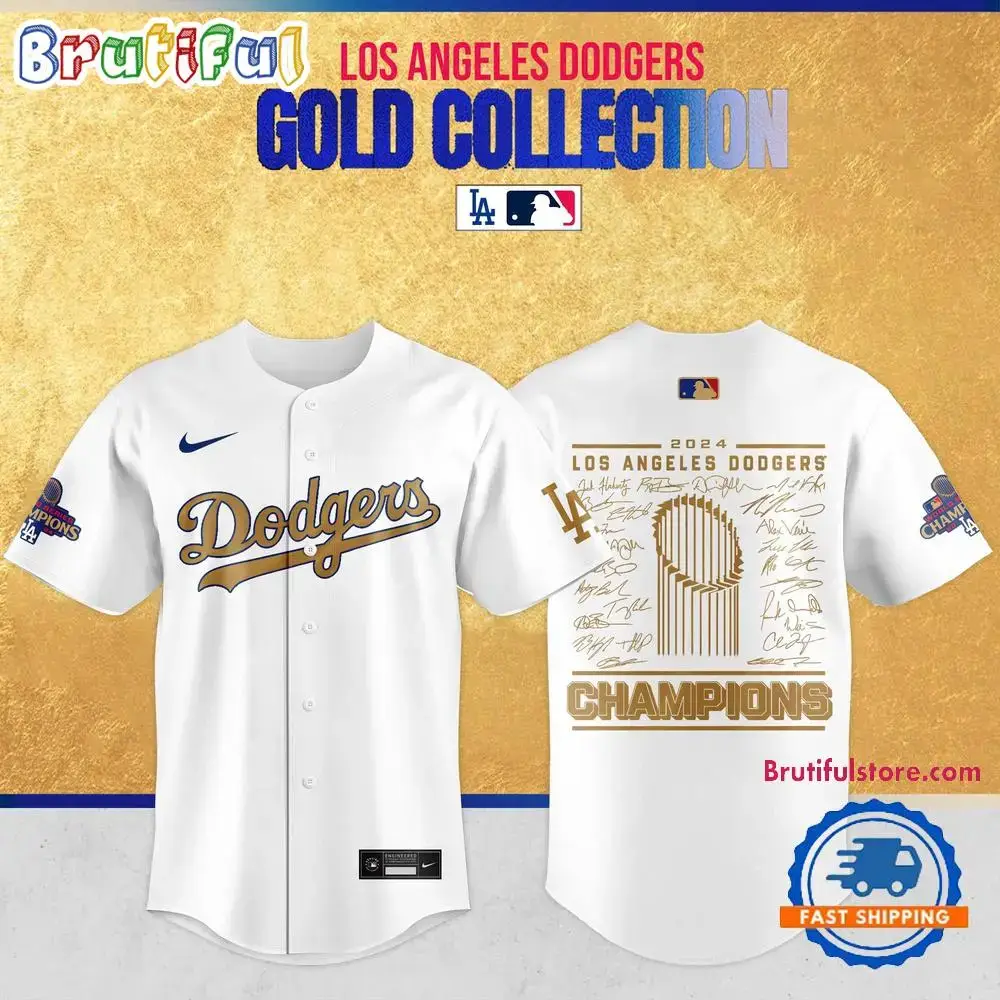 Los Angeles Dodgers 2025 World Series Champions Gold Roster Jersey Image