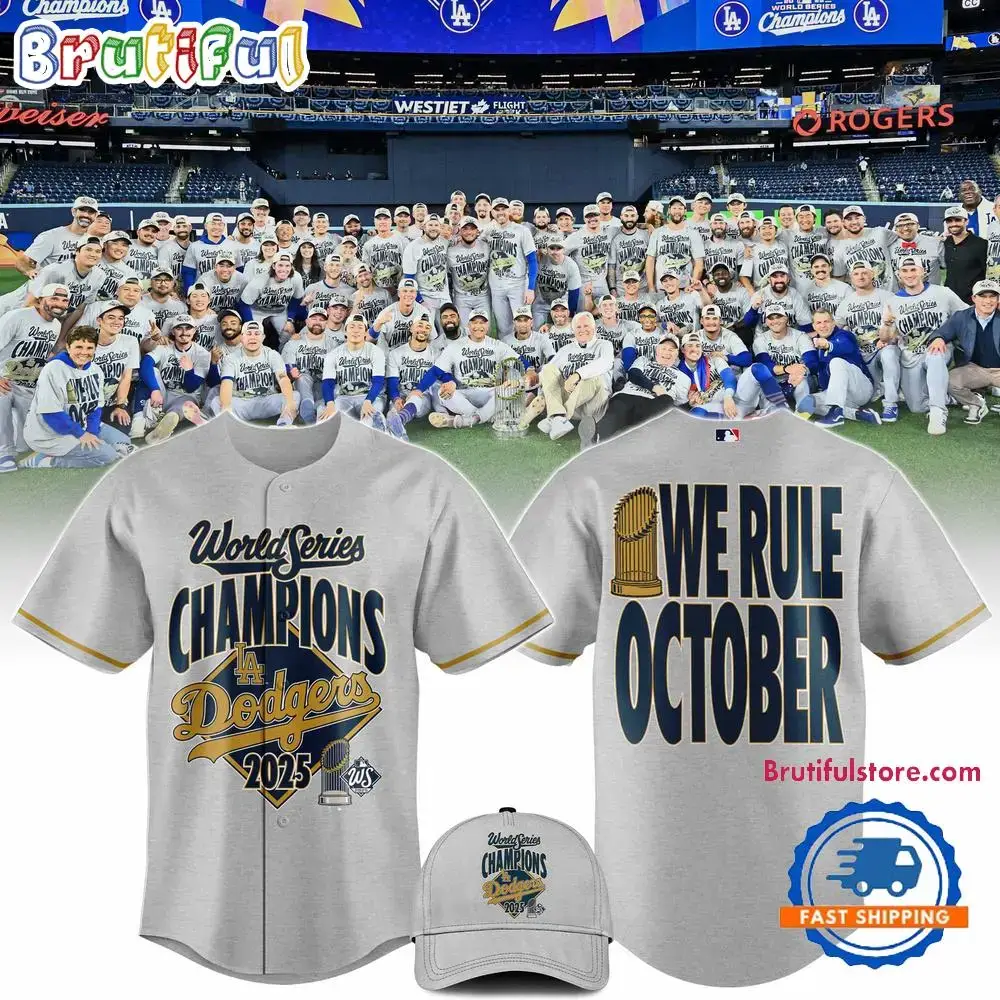 Los Angeles Dodgers 2025 World Series Champions We Rule October Baseball Jersey Image