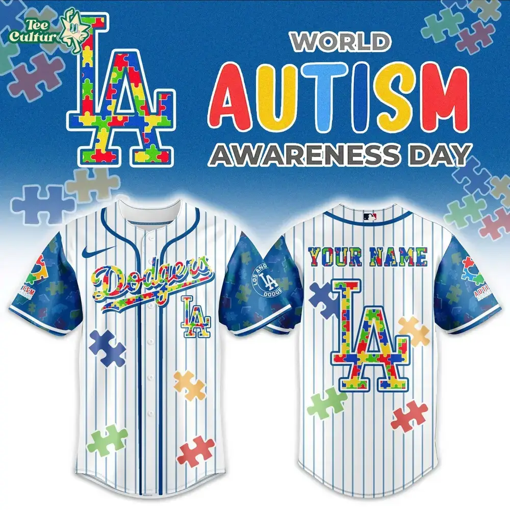 Los Angeles Dodgers Autism Awareness 2026 Limited Edition Baseball Jersey Jogger Cap Set Image