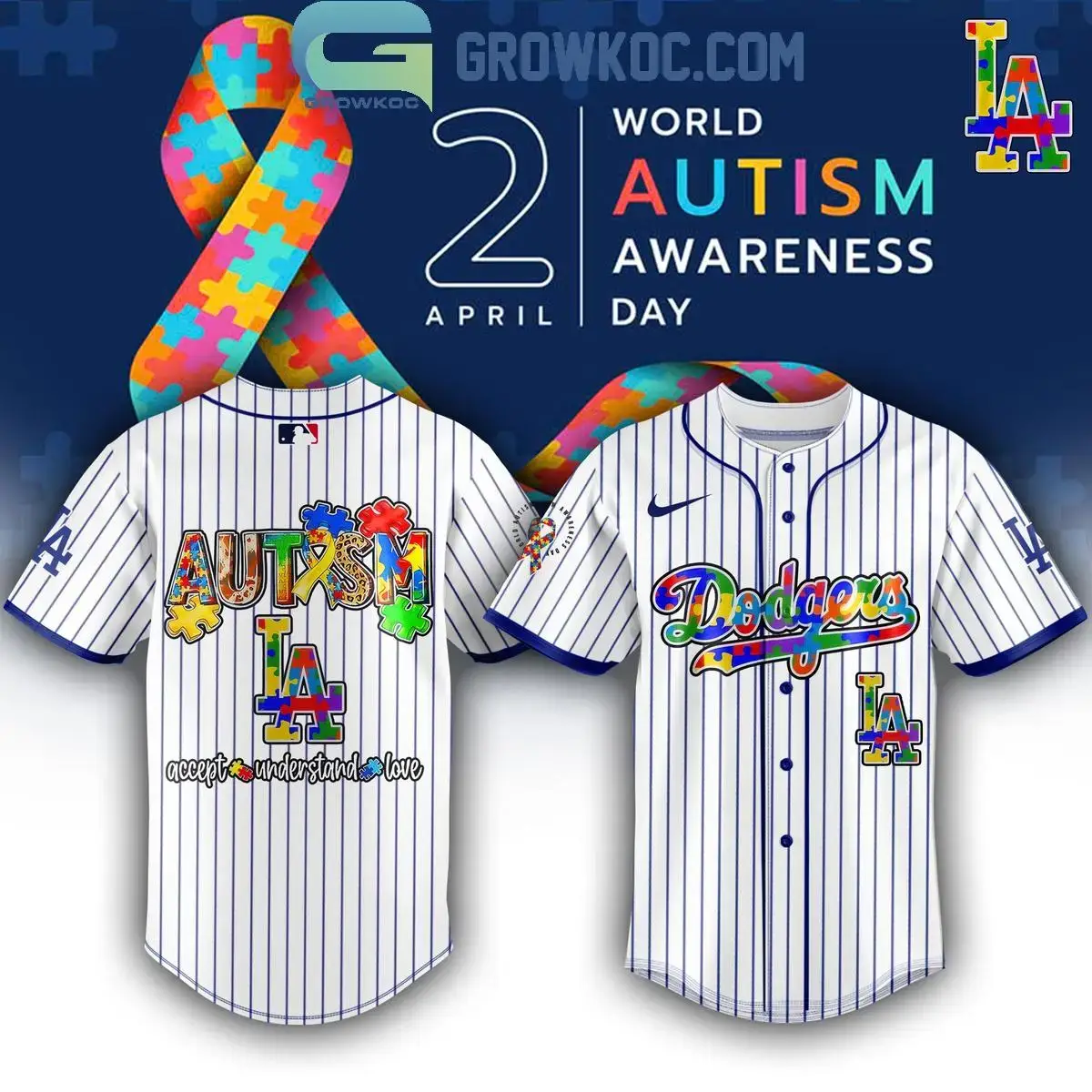 Los Angeles Dodgers Autism Awareness Day Baseball Jersey Image