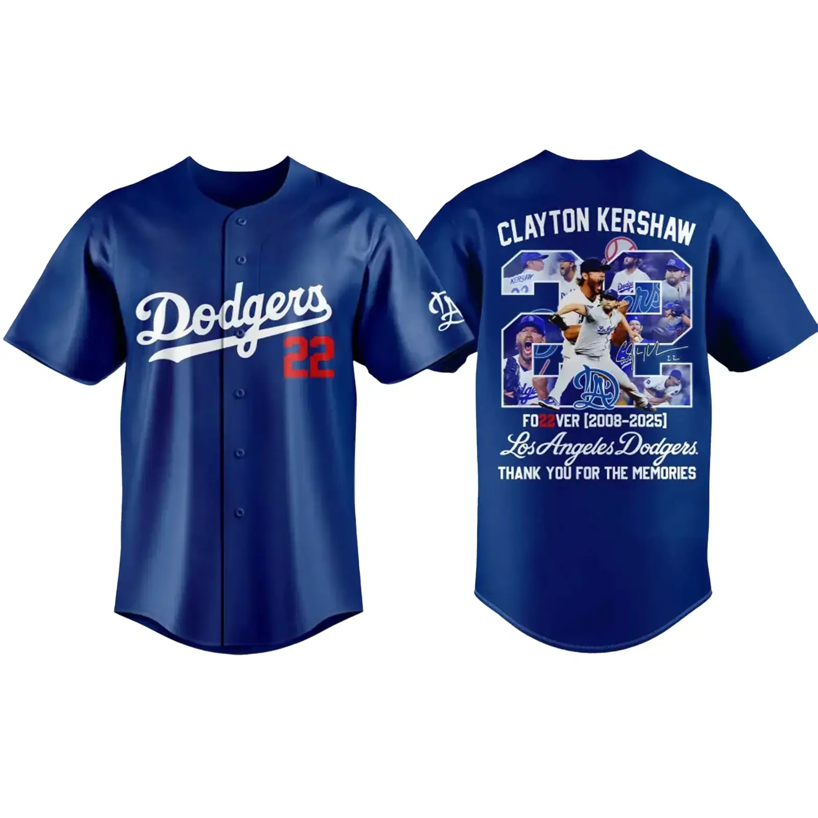 Los Angeles Dodgers Clayton Kershaw Forever 22 Thank You for the Memories 2025 Baseball Jersey Image
