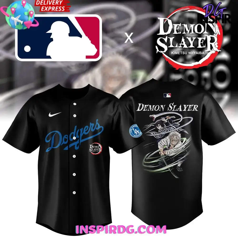 Los Angeles Dodgers Collab Demon Slayer Special Black Jersey Image