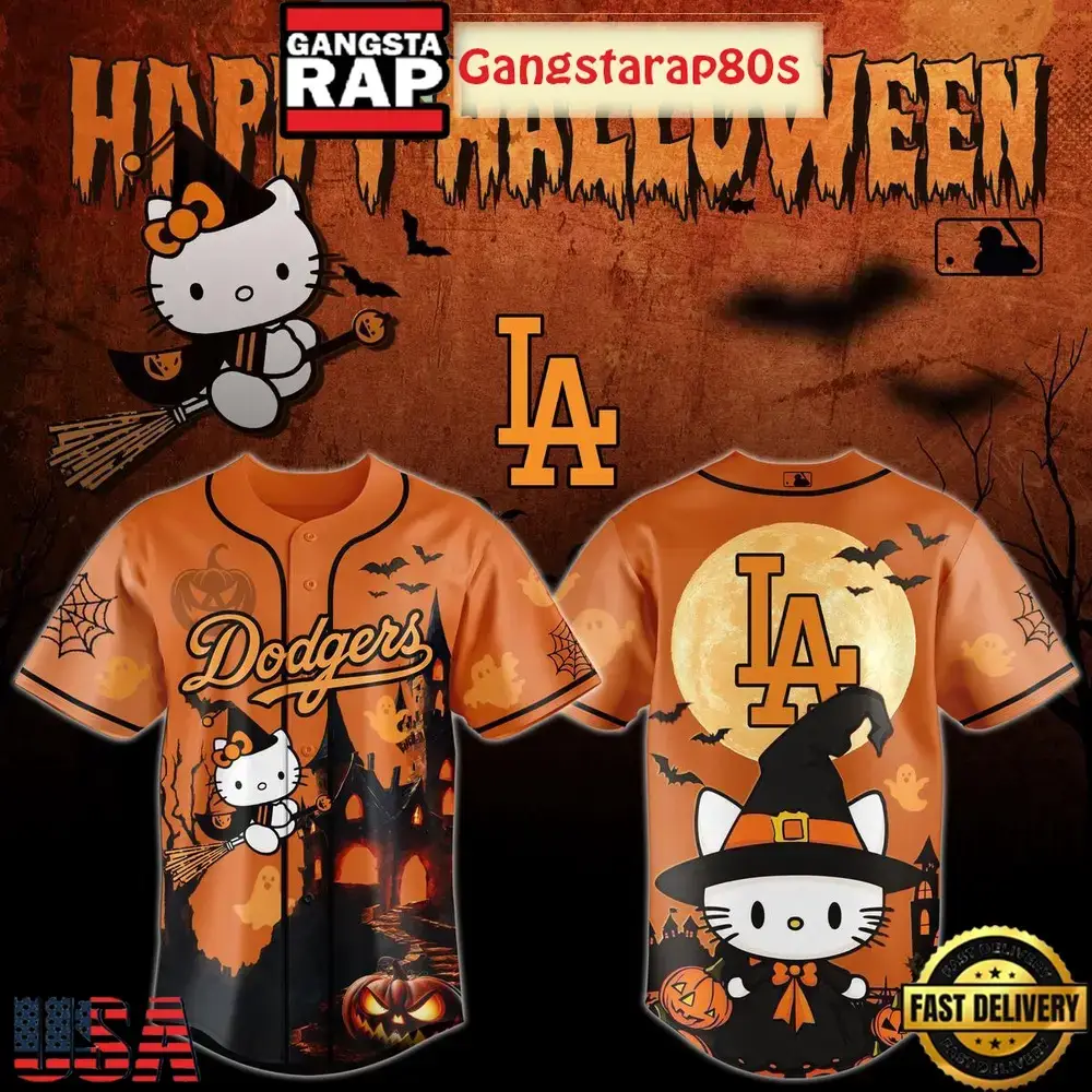 Los Angeles Dodgers Collab Hello Kitty Halloween 2025 Baseball Jersey Image