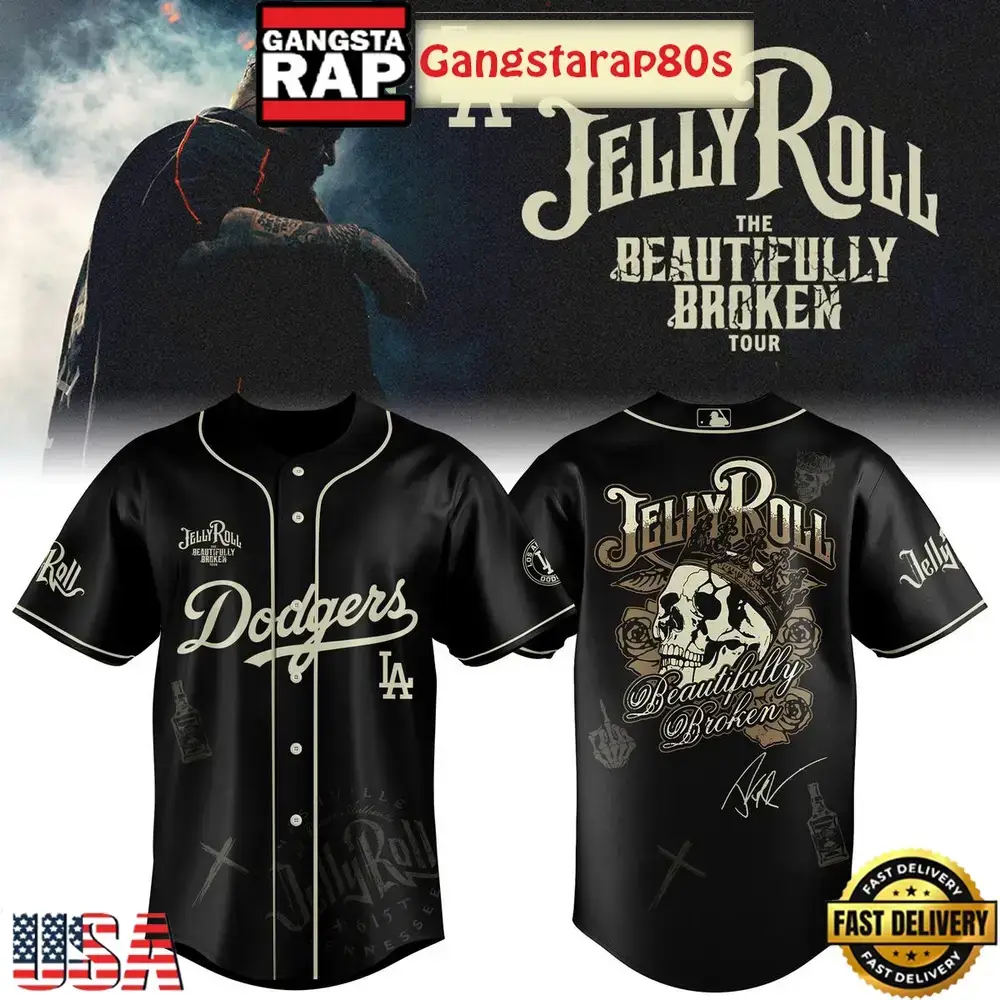 Los Angeles Dodgers Collab Jelly Roll 2025 Tour Baseball Jersey Image
