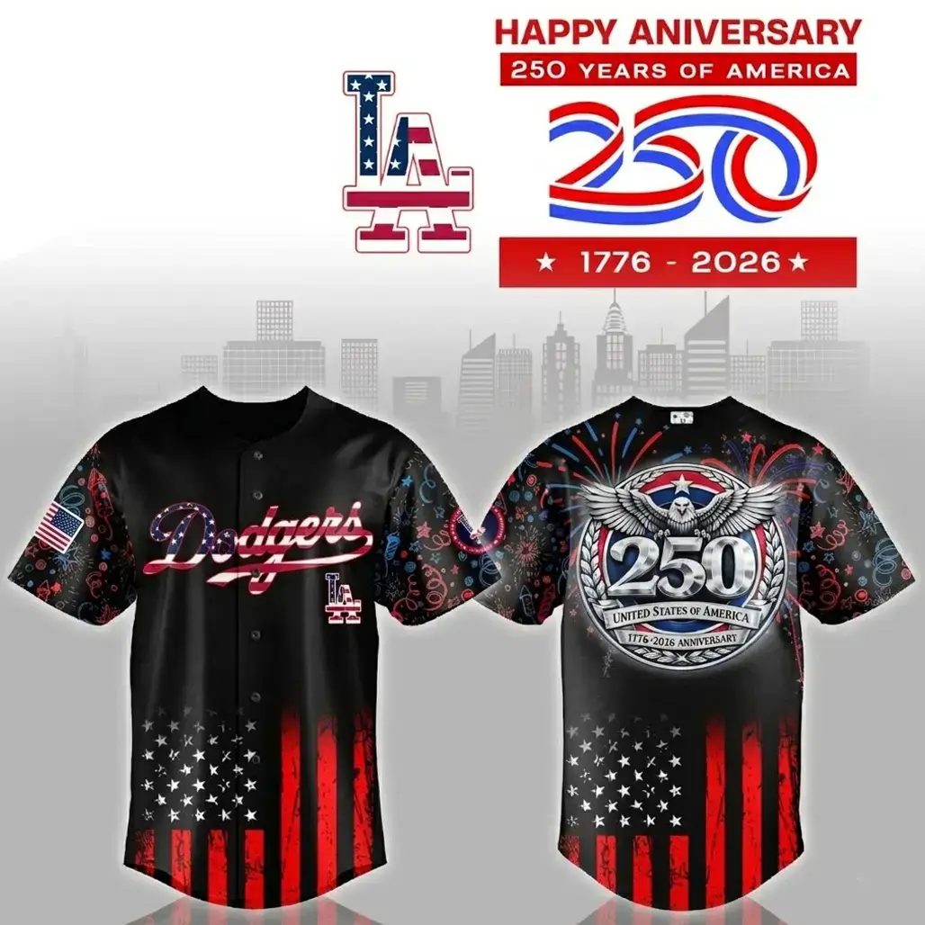 Los Angeles Dodgers Happy Anniversary 250 Years of USA Baseball Jersey Image