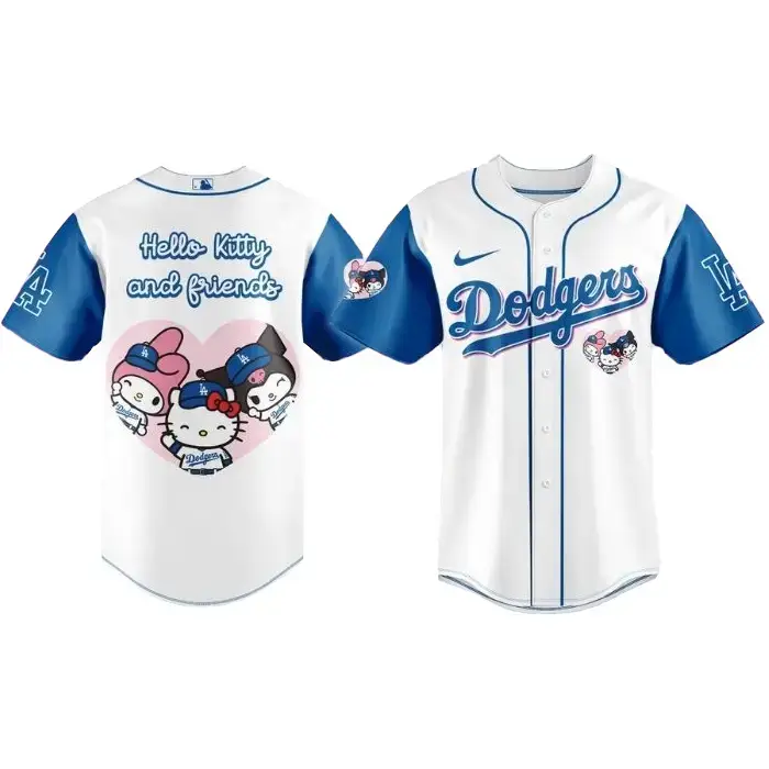 Los Angeles Dodgers Hello Kitty and Friend Melody Kuromi Baseball Jersey Image