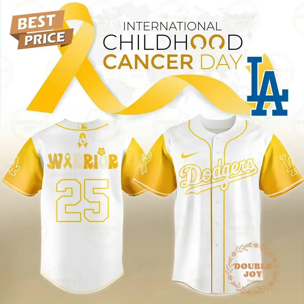 Los Angeles Dodgers International Childhood Cancer Day 2025 Warrior Baseball Jersey Image