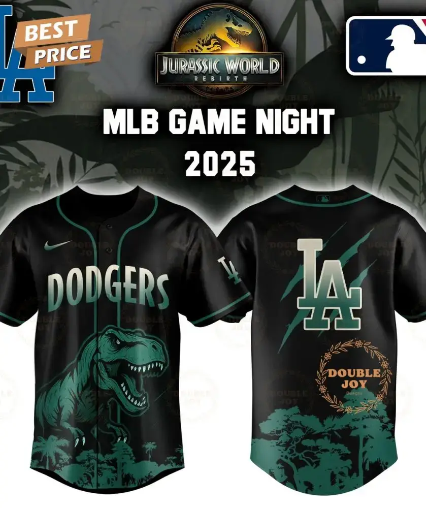 Los Angeles Dodgers Jurassic World Rebirth Game Night 2025 Special Edition Baseball Jersey Image