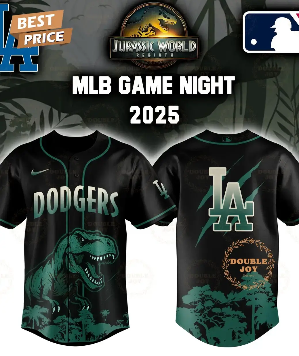 Los Angeles Dodgers Jurassic World Rebirth Game Night 2025 Special Edition Baseball Jersey Image