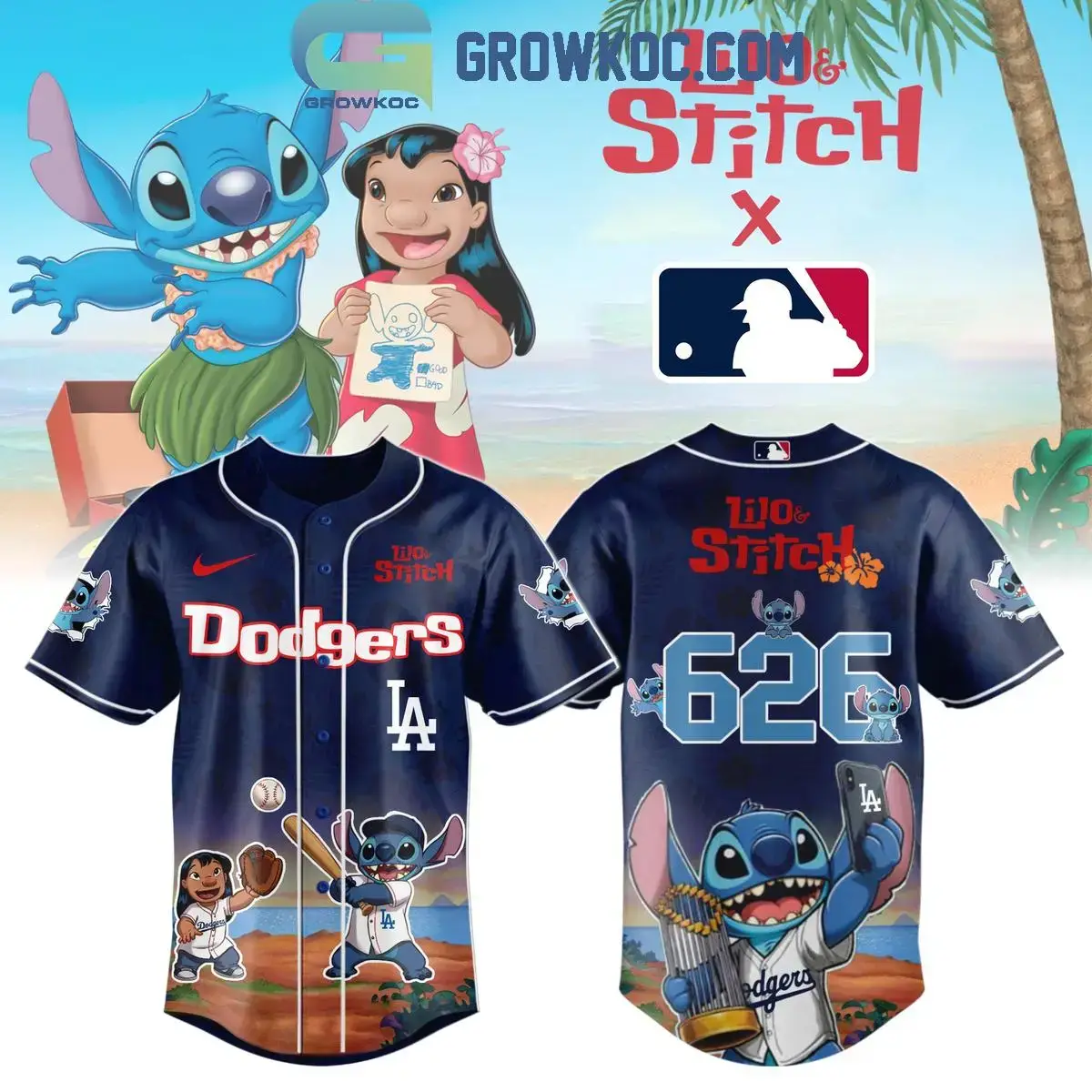 Los Angeles Dodgers Lilo & Stitch 626 Baseball Jersey Image