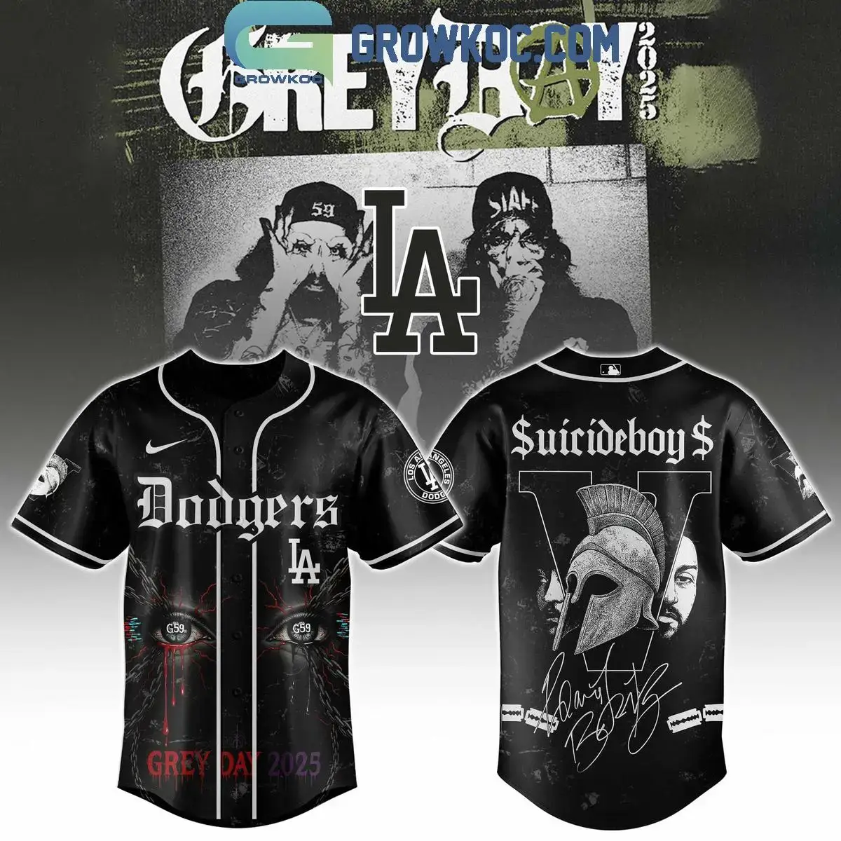 Los Angeles Dodgers Mix Suicideboys Grey Day 2025 Baseball Jersey Image