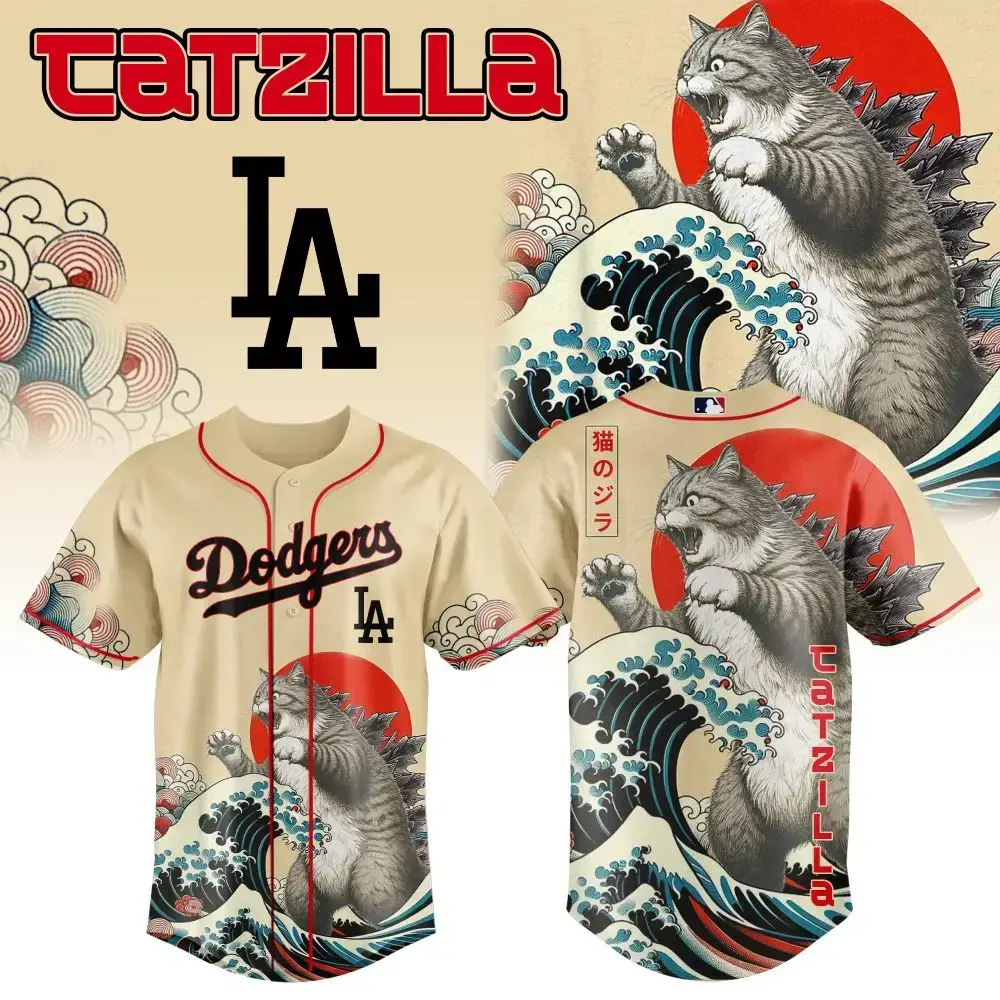 Los Angeles Dodgers Mlb X Catzilla Style Japans Custom Baseball Jersey Image