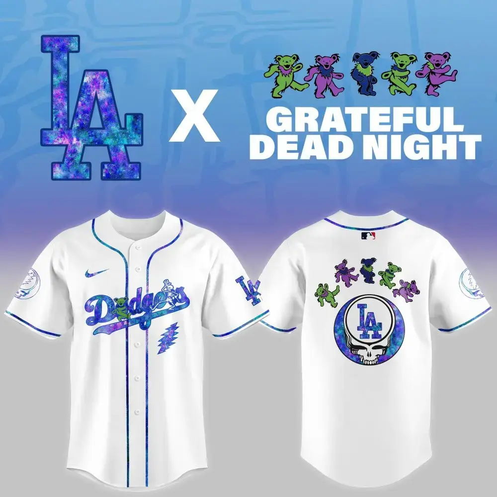 Los Angeles Dodgers Mlb X Grateful Dead Theme Night Game Custom Baseball Jersey Image