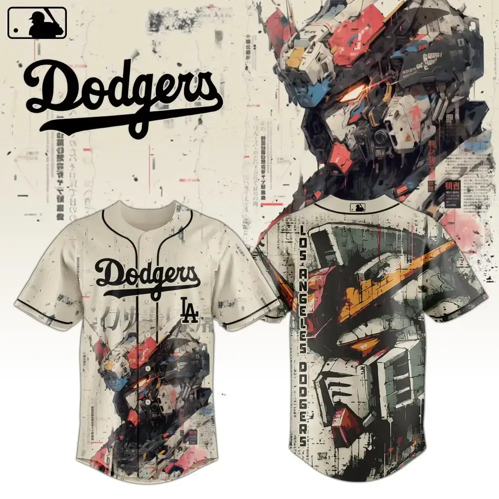 Los Angeles Dodgers Mlb X Gundam Robot Japan Custom Baseball Jersey Image