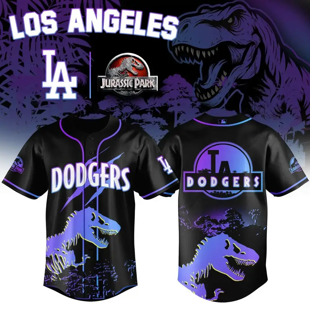 Los Angeles Dodgers Mlb X Jurassic World Prehistoric Night Custom Baseball Jersey Image