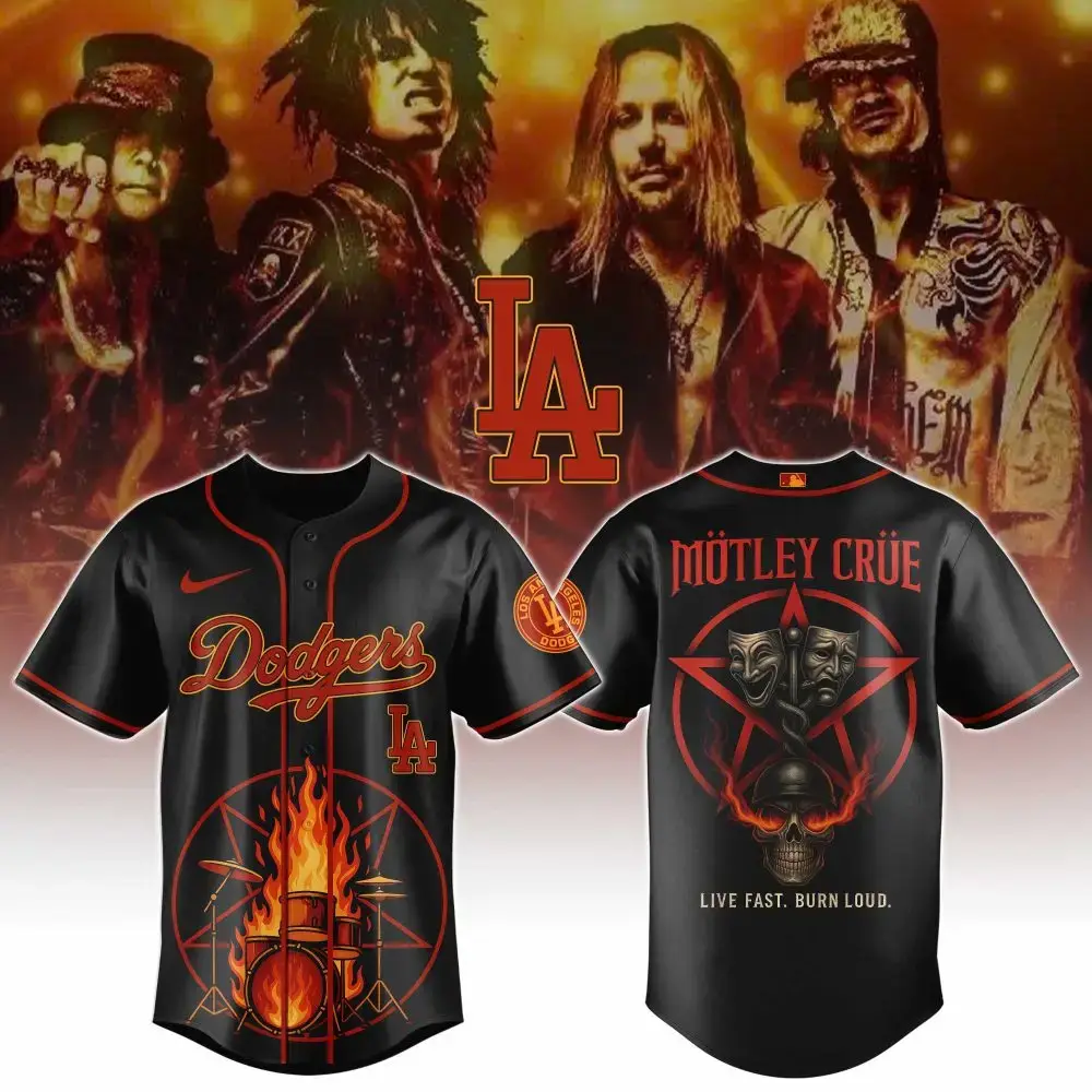 Los Angeles Dodgers Mlb X Motley Crue Collection 1 Custom Baseball Jersey Image