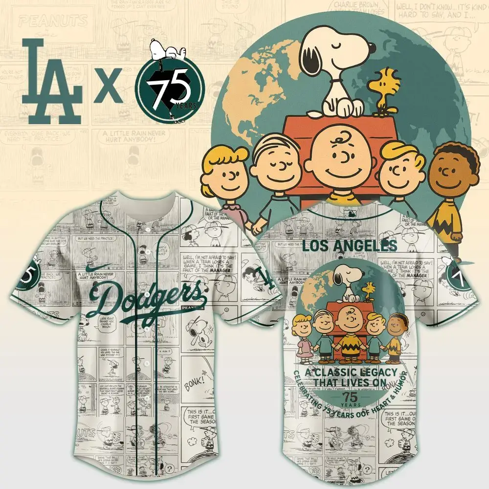 Los Angeles Dodgers Mlb X Peanuts 75Th Anniversary Custom Baseball Jersey Image