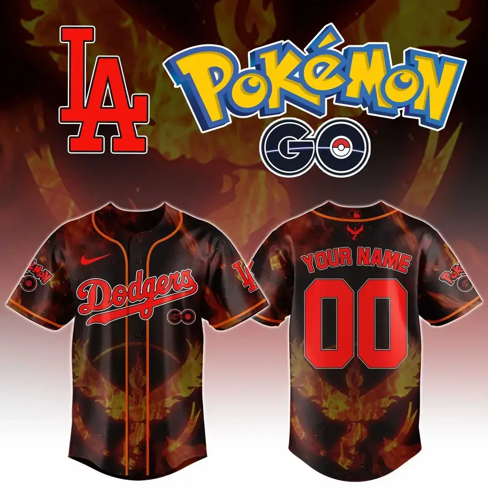 Los Angeles Dodgers Mlb X Pokemon Go Moltres Custom Baseball Jersey Custom Name And Number Image