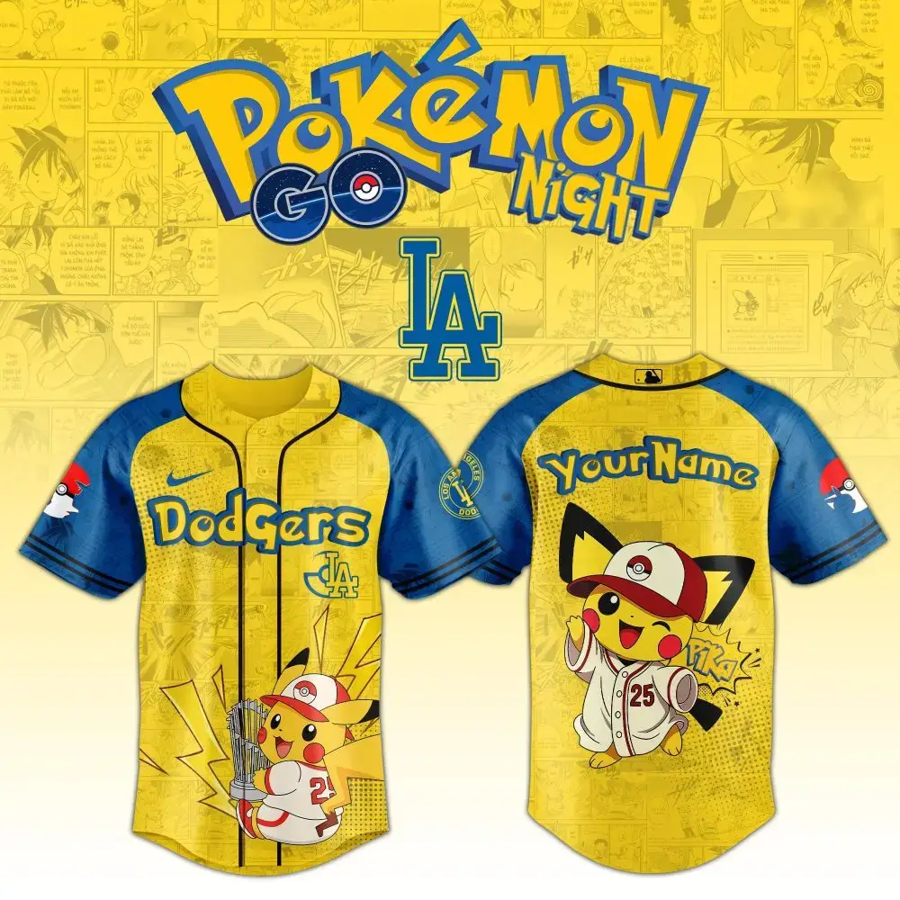 Los Angeles Dodgers Mlb X Pokemon Pichu Pikachu Custom Baseball Jersey Custom Name Image