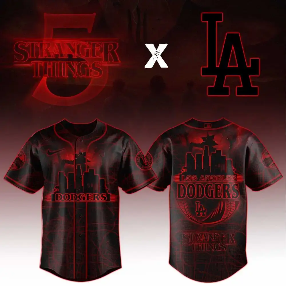 Los Angeles Dodgers Mlb X Stranger Things 5 Custom Baseball Jersey Image