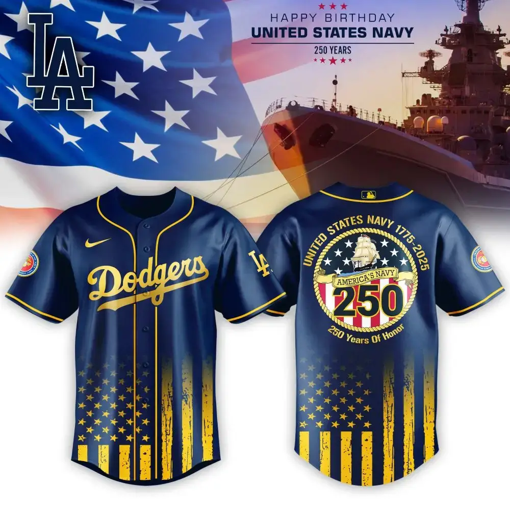 Los Angeles Dodgers Mlb X Usa Happy Birthday Usa Navy Custom Baseball Jersey Image
