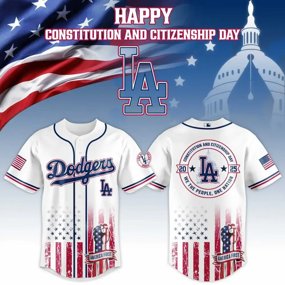 Los Angeles Dodgers Mlb X Usa Happy Constitution And Citizenship Day Custom Baseball Jersey Image