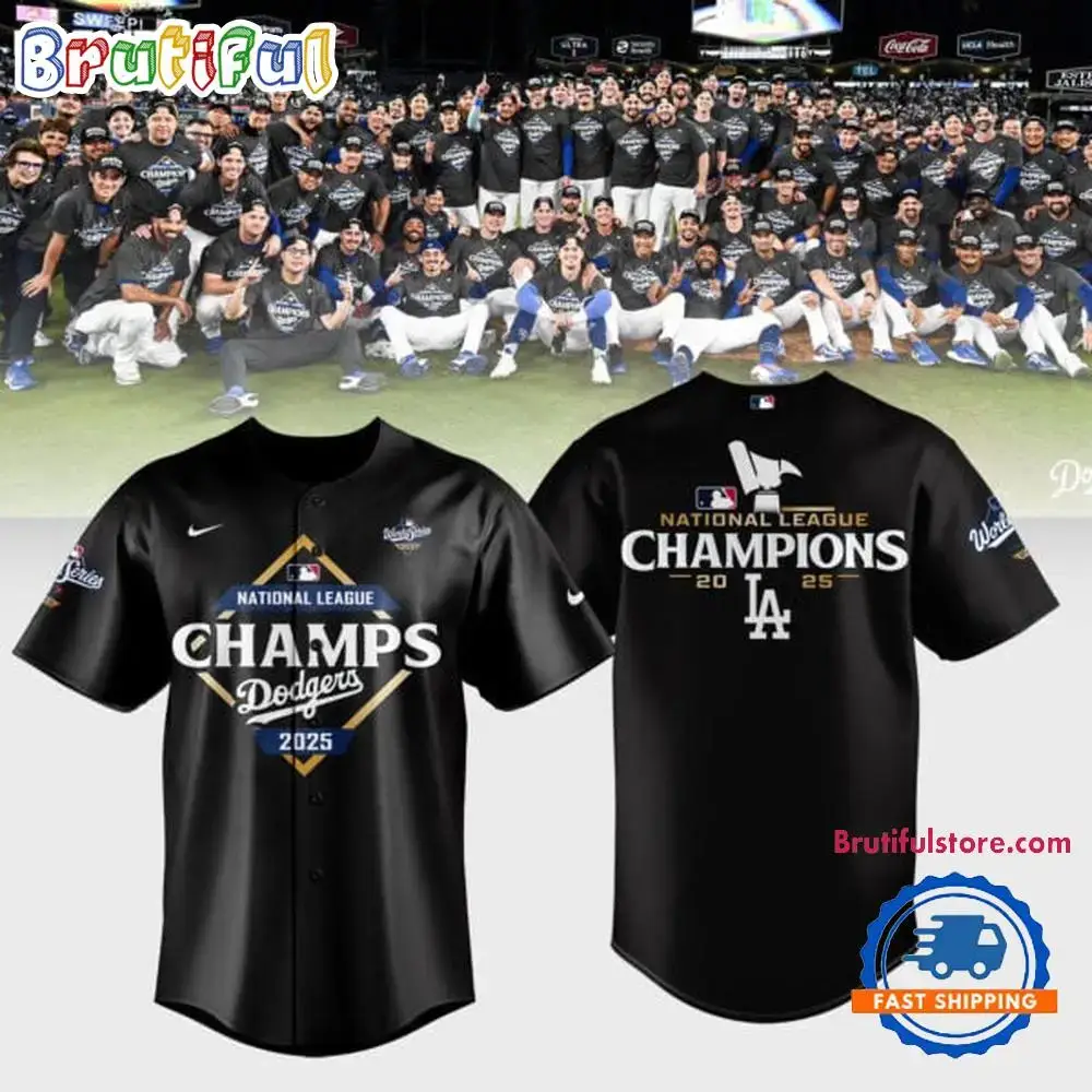 Los Angeles Dodgers National League Champions 2025 Black Jersey Shirt Image