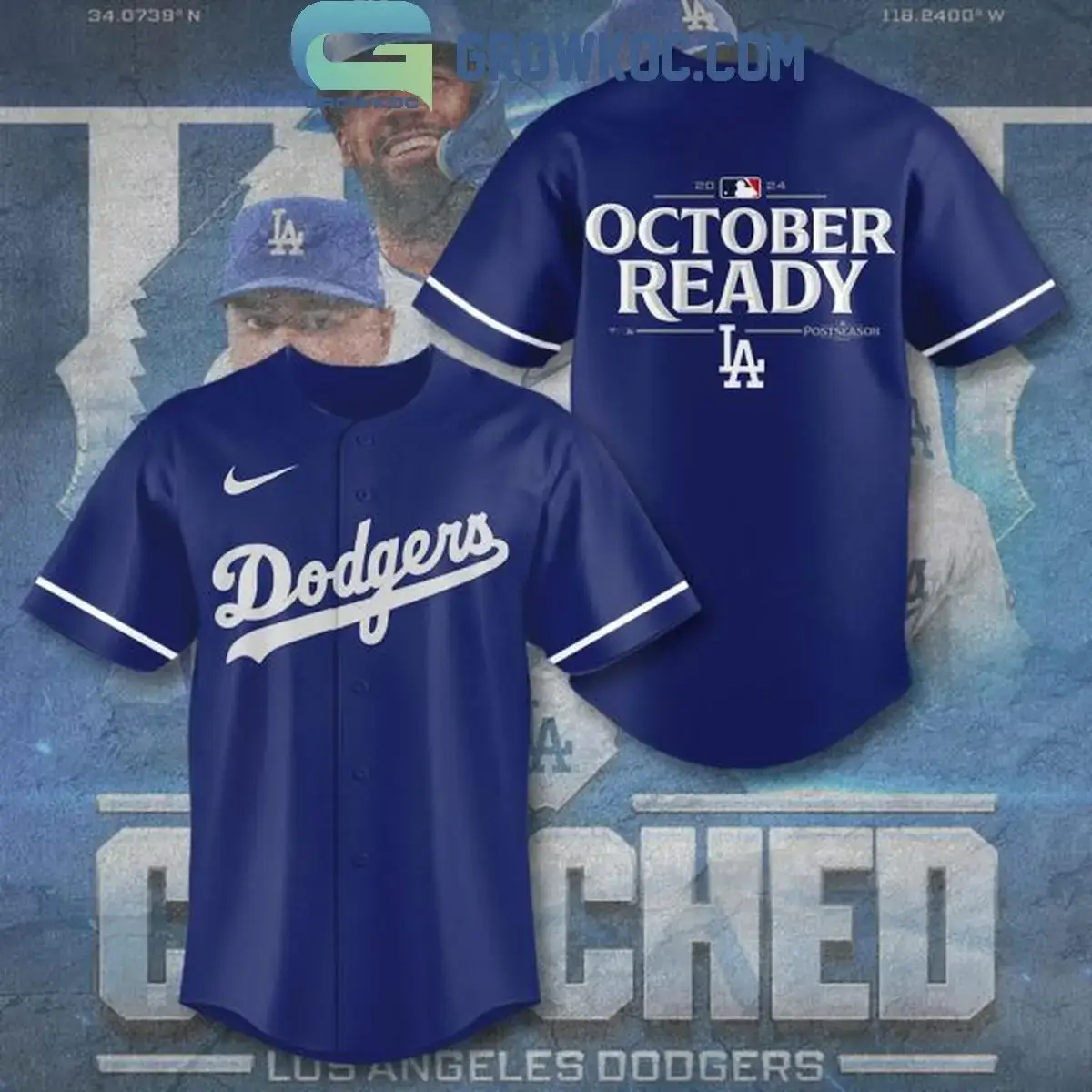 Los Angeles Dodgers October Ready Clinched 2024 Baseball Jersey Image