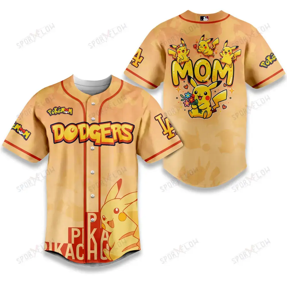 Los Angeles Dodgers Pikachu Mom Art Baseball Jersey Image