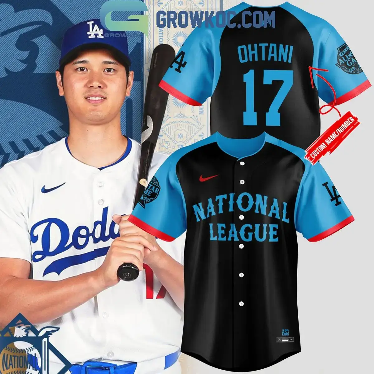 Los Angeles Dodgers Shohei Ohtani National League Personalized Baseball Jersey Image