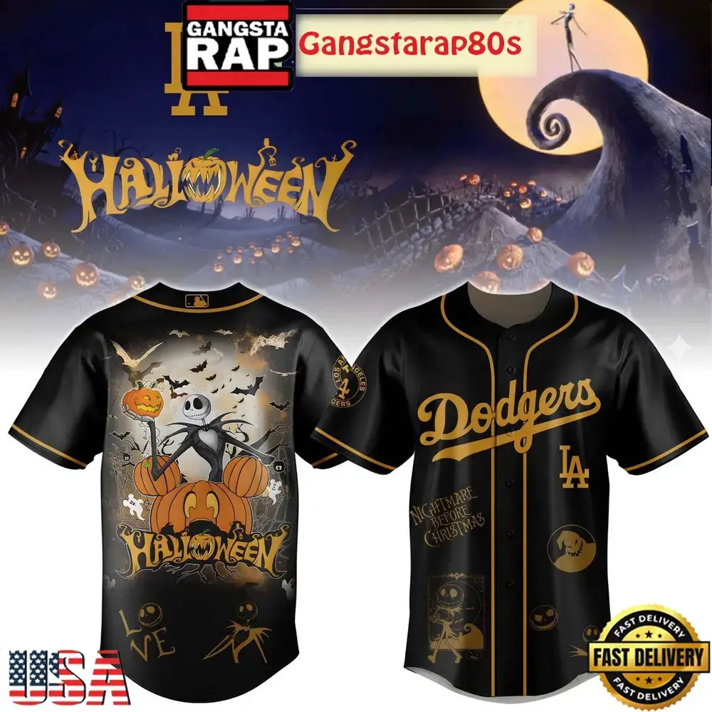 Los Angeles Dodgers The Nightmare Before Christmas Jack Skellington Halloween Baseball Jersey Shirt Image