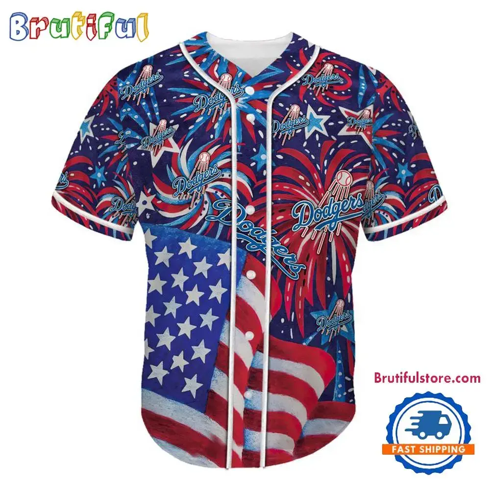 Los Angeles Dodgers USA Flag Independence Day Baseball Jersey, Sport Team 4th of July Jersey Image