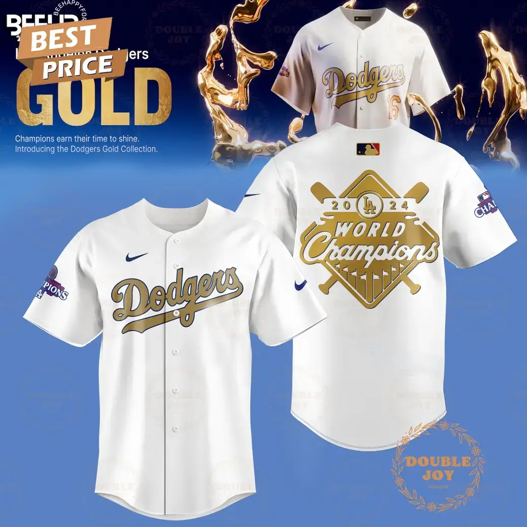 Los Angeles Dodgers World Champions Gold Special Edition Baseball Jersey - White Image