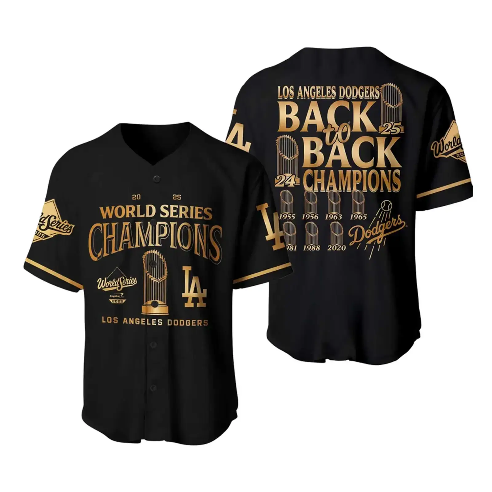 Los Angeles Dodgers World Series Champions 2025 Gold Baseball Jersey Image