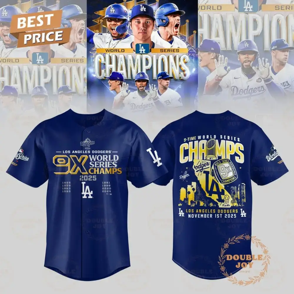 Los Angeles Dodgers X 9-Time World Series Champs 2025 Baseball Jersey Image