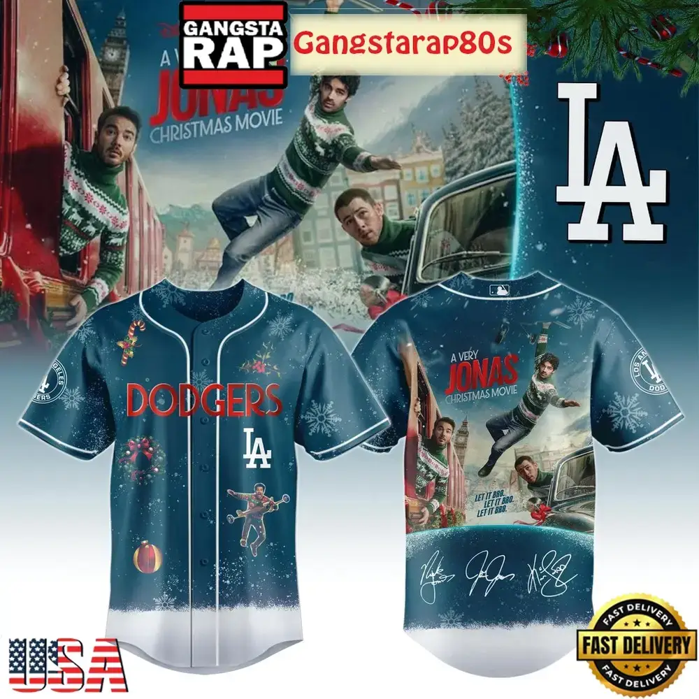 Los Angeles Dodgers x A Very Jonas Christmas Movie 2025 Baseball Jersey Shirt Image