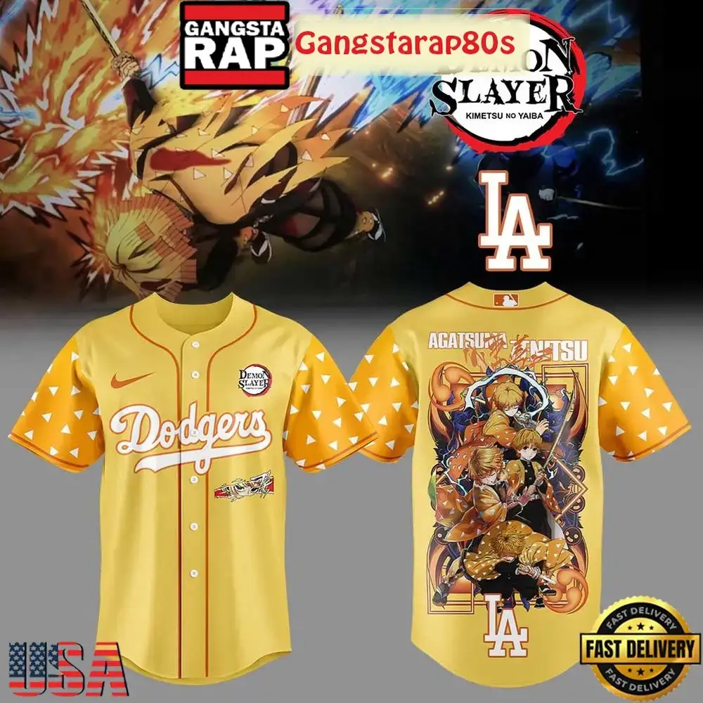 Los Angeles Dodgers x Agatsuma Zenitsu Demon Slayer Infinity Catsle 2025 Special Baseball Jersey Image