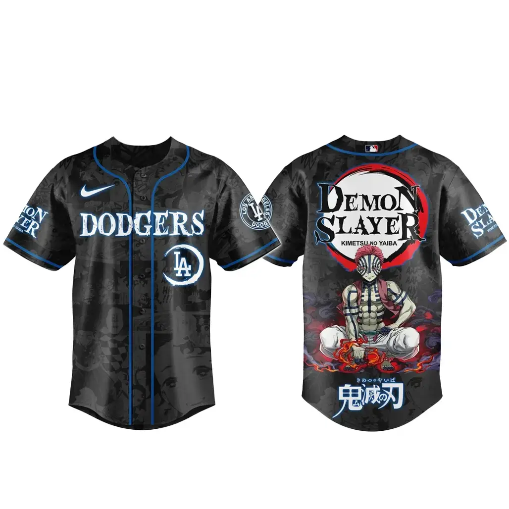 Los Angeles Dodgers x Akaza Demon Slayer Baseball Jersey Image