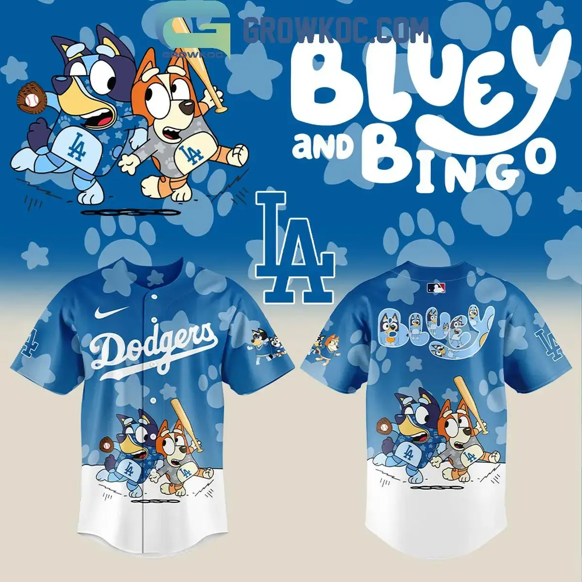Los Angeles Dodgers x Bluey and Bingo Baseball Jersey Image
