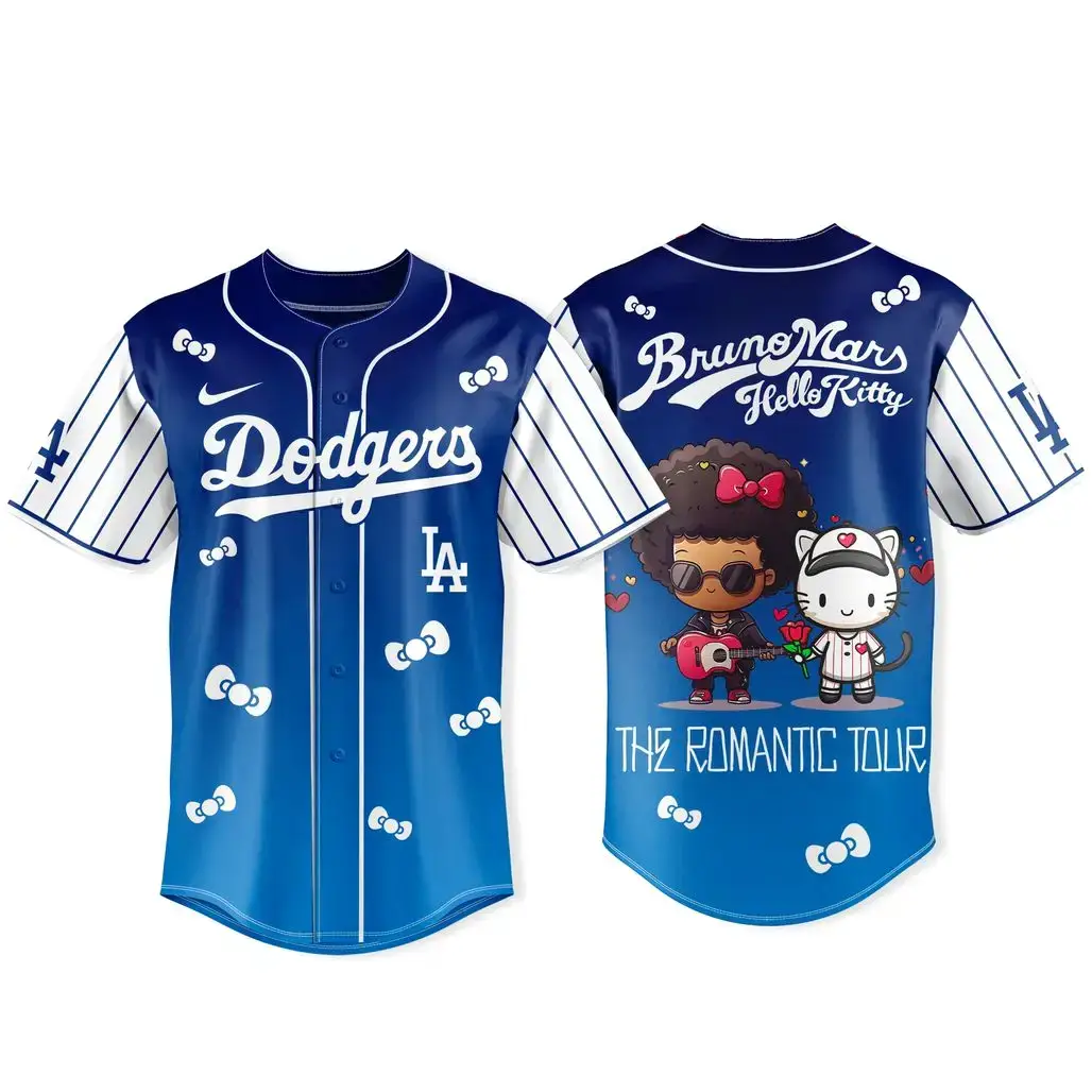 Los Angeles Dodgers x Bruno Mars x Hello Kitty 20226 Navy Baseball Jersey Image