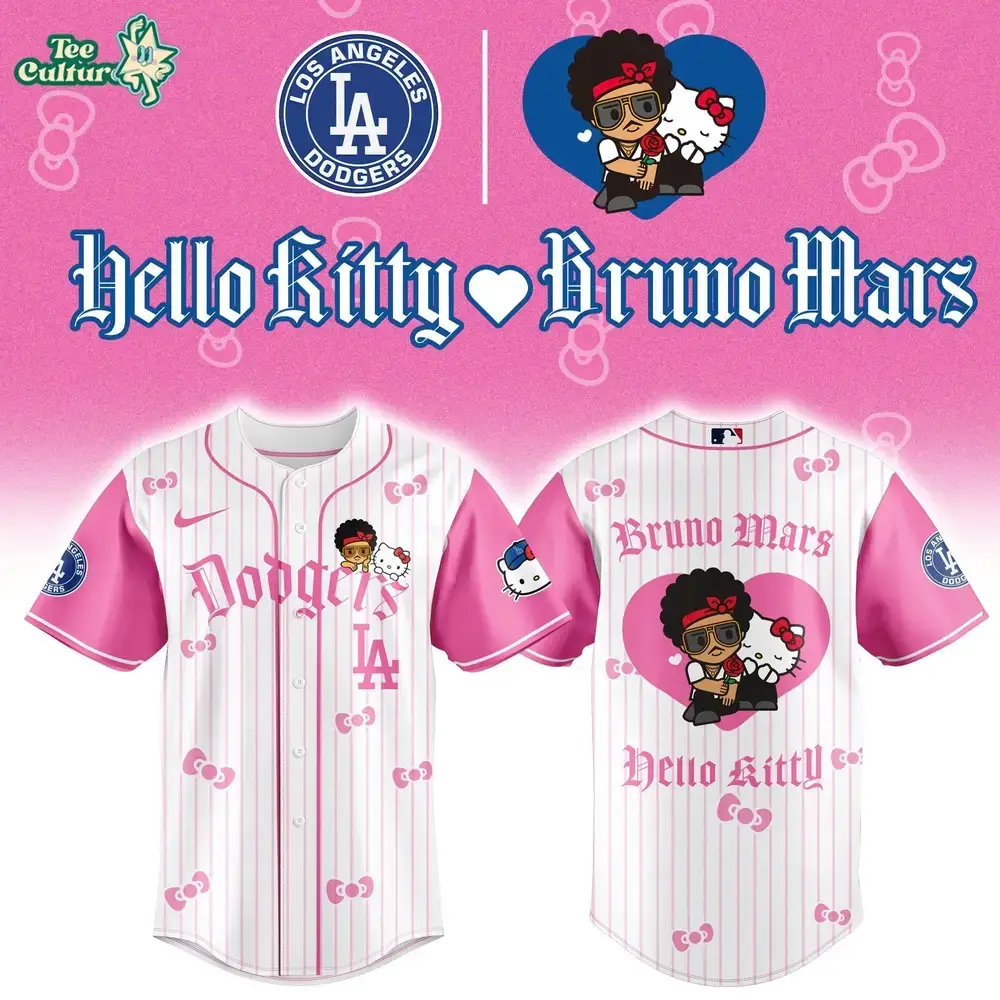 Los Angeles Dodgers x Bruno Mars x Hello Kitty 2026 Limited Edition Pink Jersey Jogger Cap Set Image