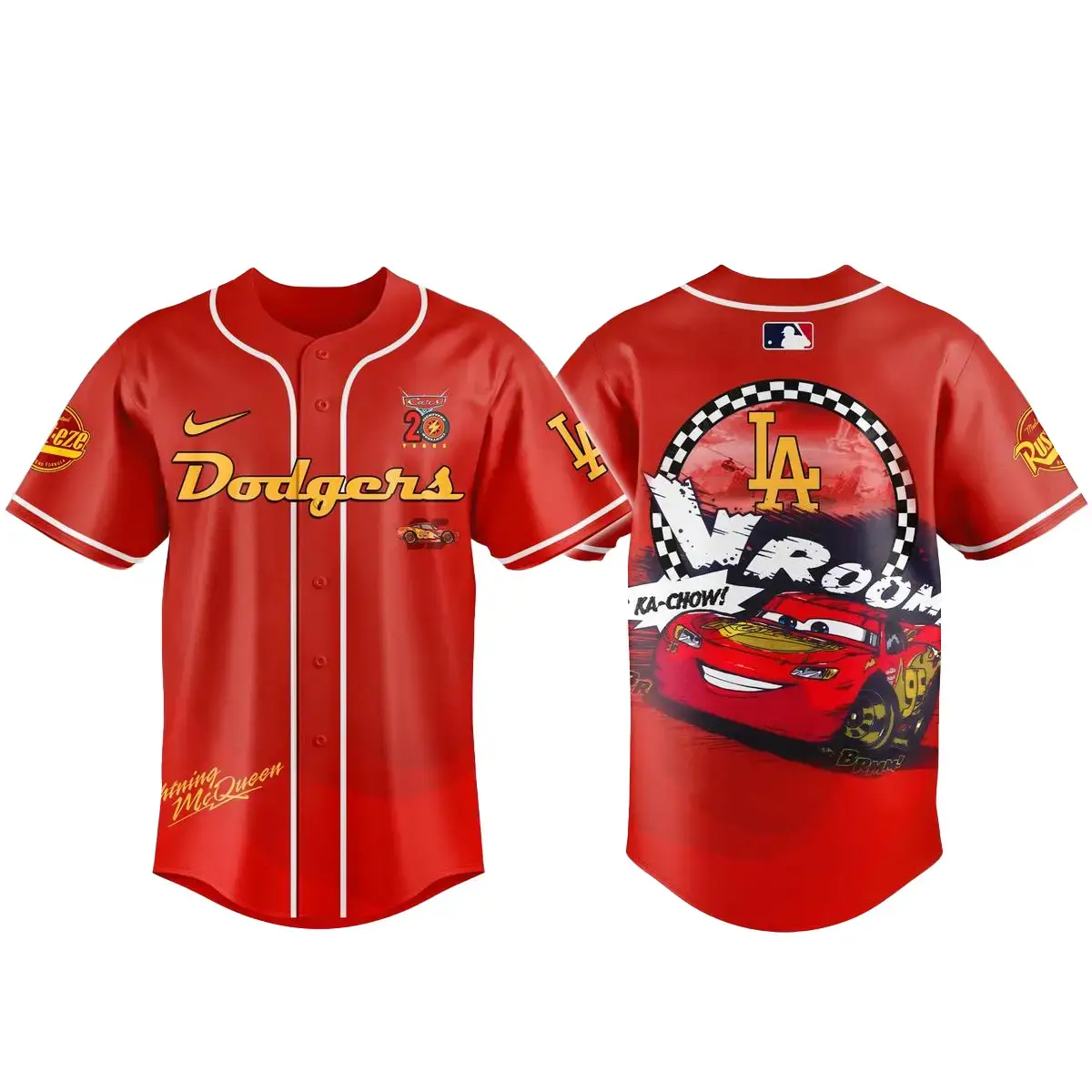 Los Angeles Dodgers x Cars Lightning McQueen 20th Anniversary Baseball Jersey Image
