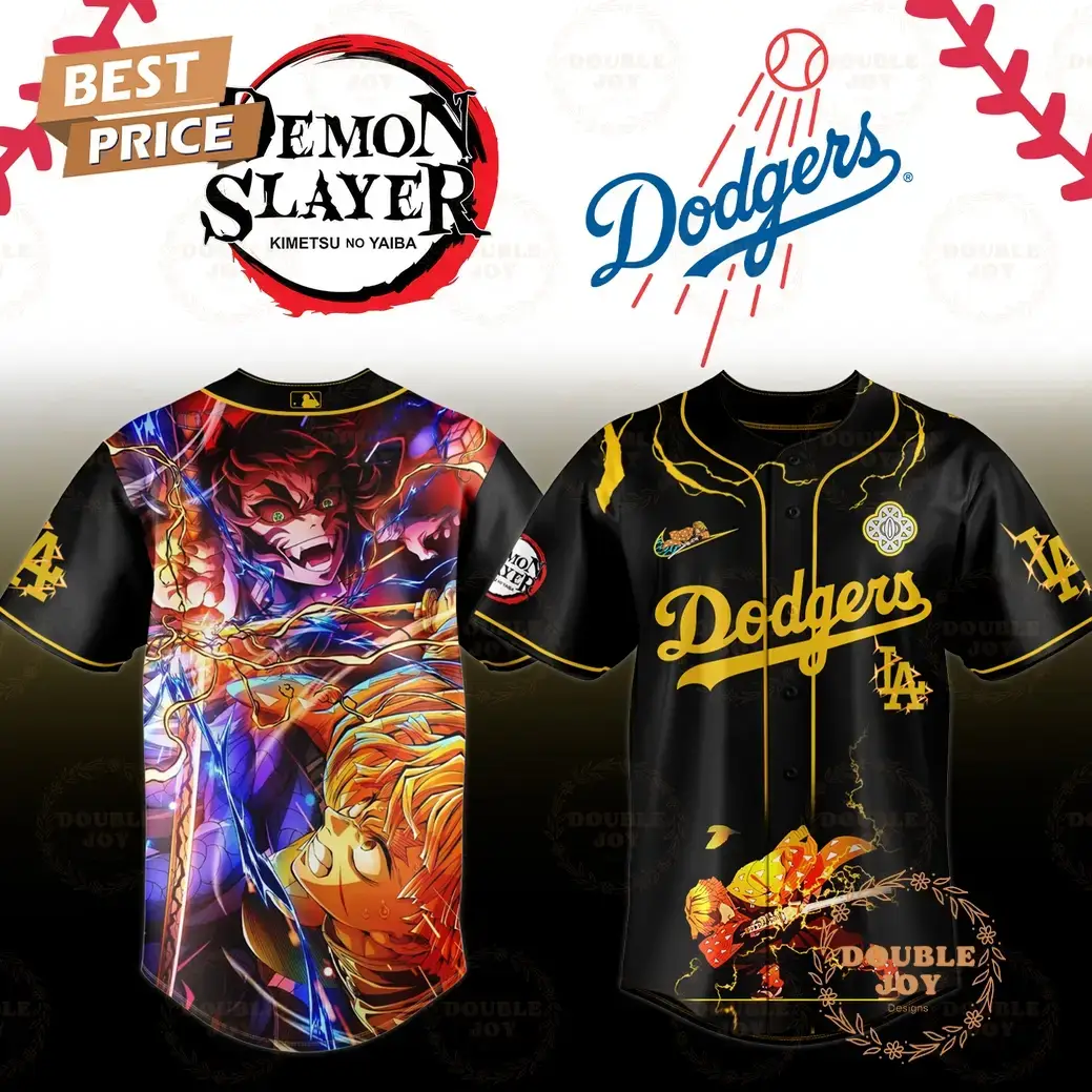 Los Angeles Dodgers x Demon Slayer 2025 Zenitsu VS Kaigaku Edition V2 Baseball Jersey Image