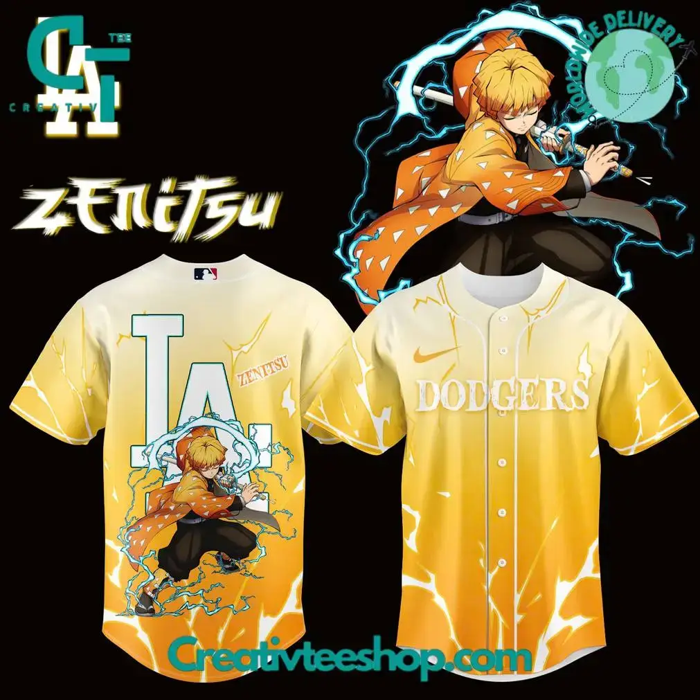 Los Angeles Dodgers X Demon Slayer Agatsuma Zenitsu Baseball Jersey Image