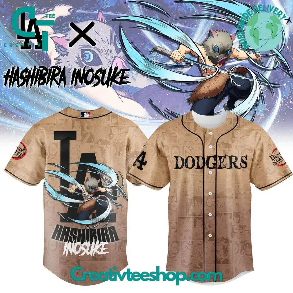 Los Angeles Dodgers X Demon Slayer Hashibira Inosuke Baseball Jersey Image