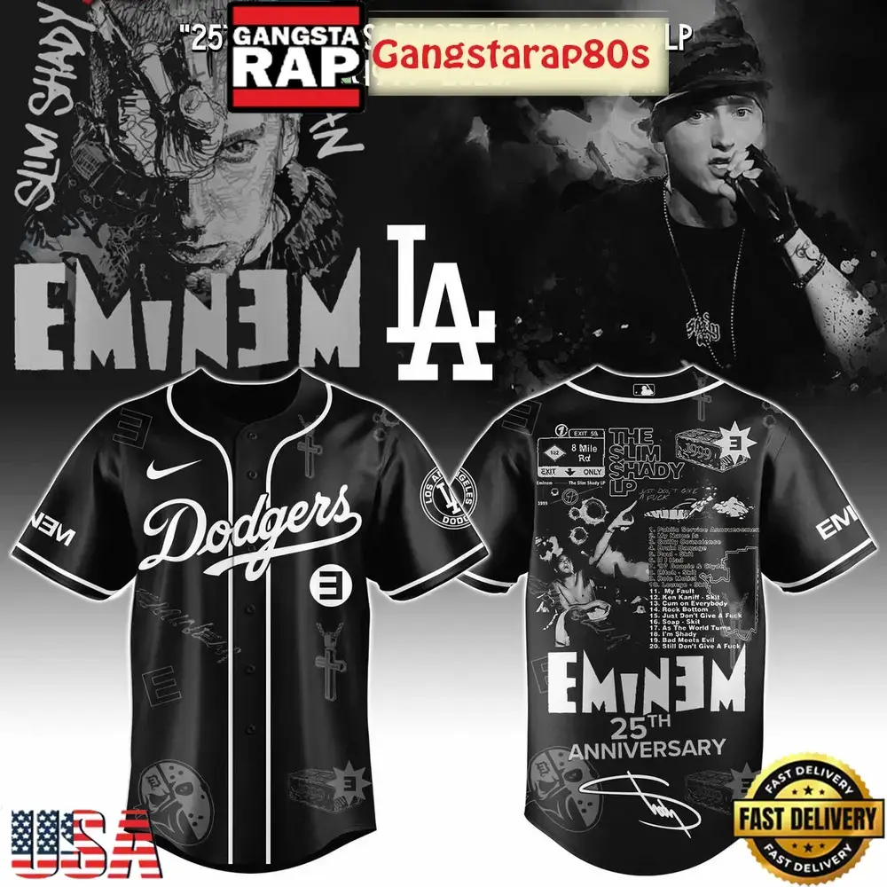 Los Angeles Dodgers x Eminem 25th Anniversary Of The Slim Shady LP 2025 Baseball Jersey Image