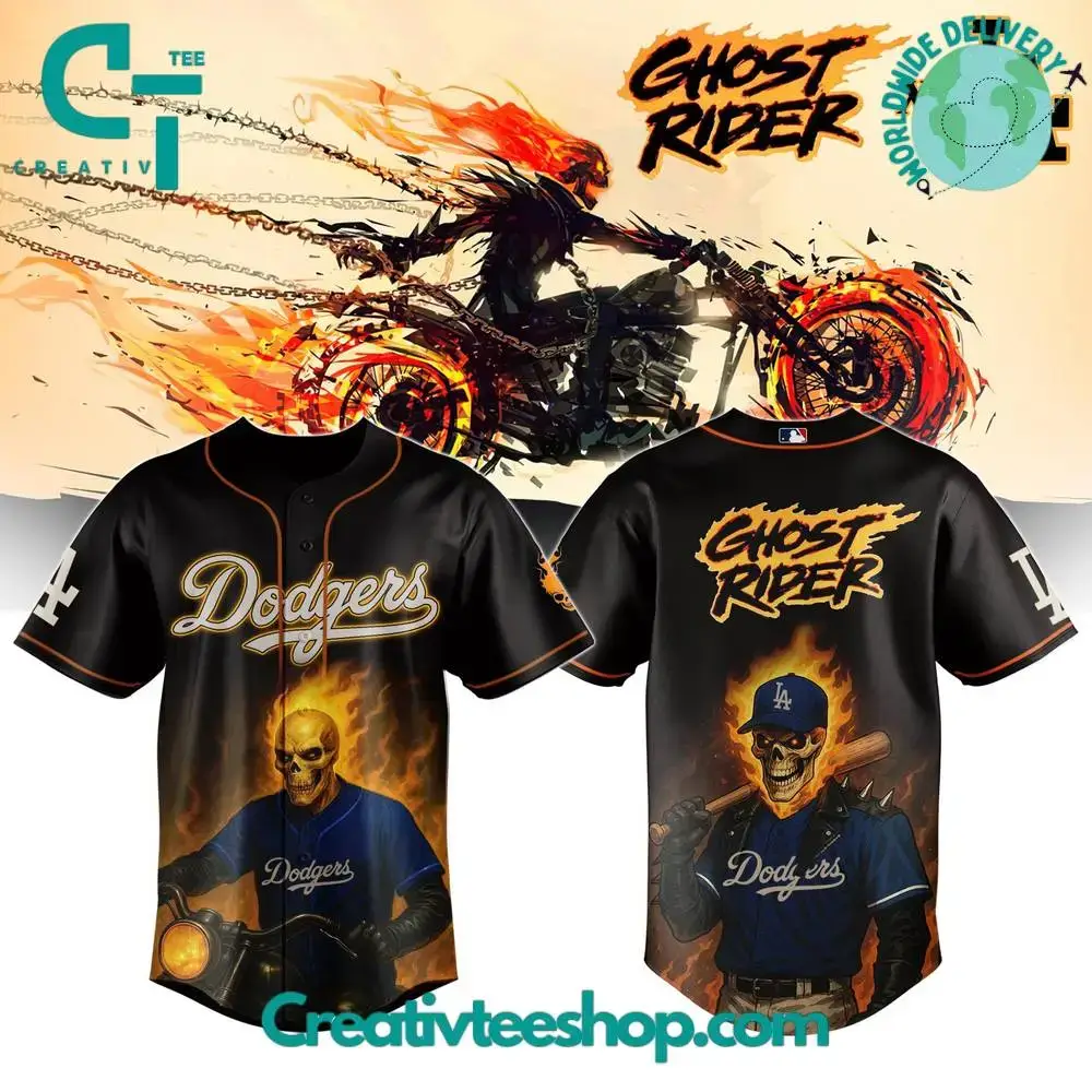Los Angeles Dodgers X Ghost Rider Inferno Special Edition Baseball Jersey Image