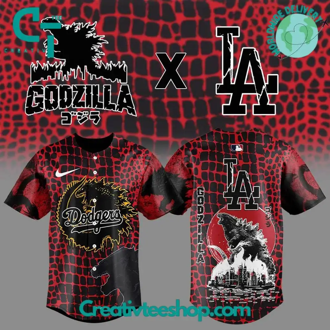 Los Angeles Dodgers X Godzilla Exclusive Baseball Jersey Image