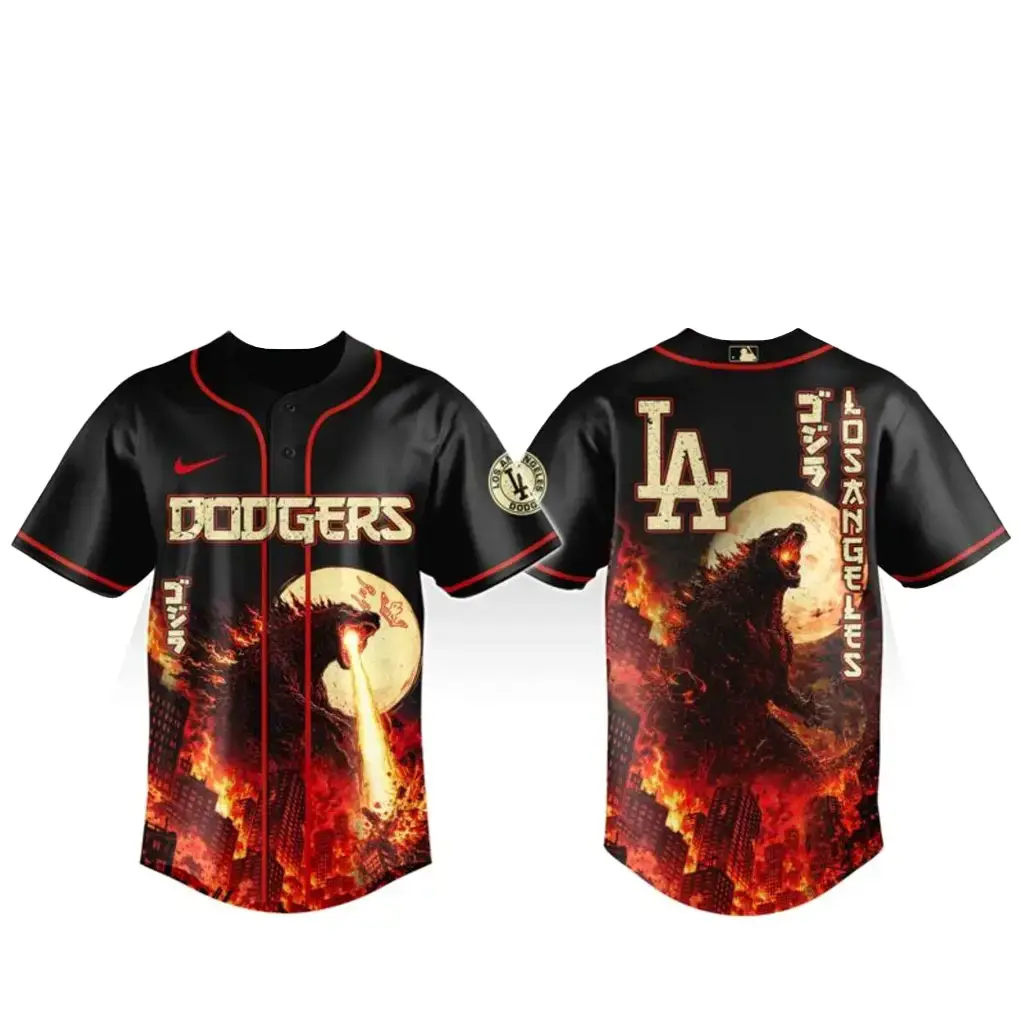 Los Angeles Dodgers x Godzilla King of Monsters Baseball Jersey Image